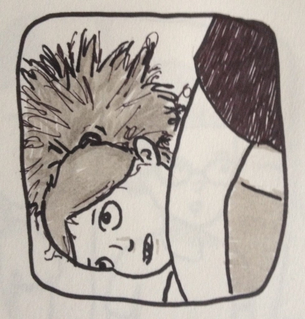 Panel 3: The doll seems to stare back. The dolls hair is a wreck.