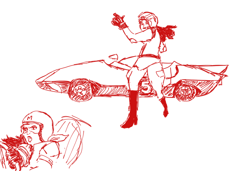 A drawing of Asami as Speed Racer.